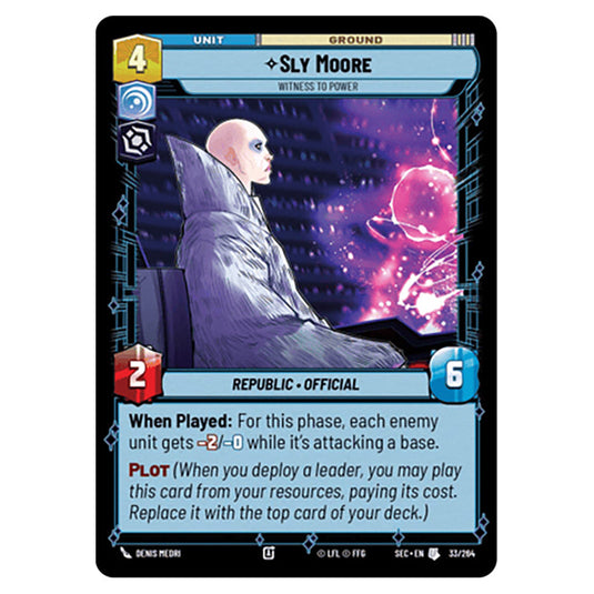 Sly Moore Witness to Power card from the Star Wars Unlimited Set Secrets of Power