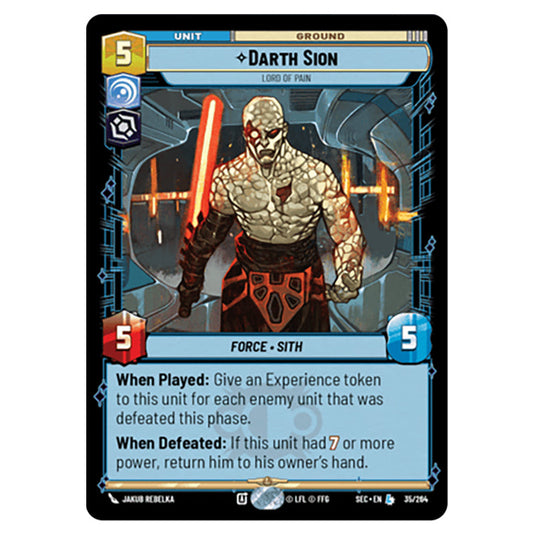 Darth Sion Lord of Pain card from the Star Wars Unlimited Set Secrets of Power