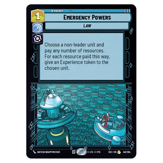 Emergency Powers card from the Star Wars Unlimited Set Secrets of Power