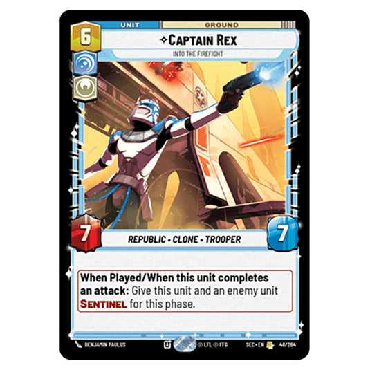 Captain Rex Into the Firefight card from the Star Wars Unlimited Set Secrets of Power