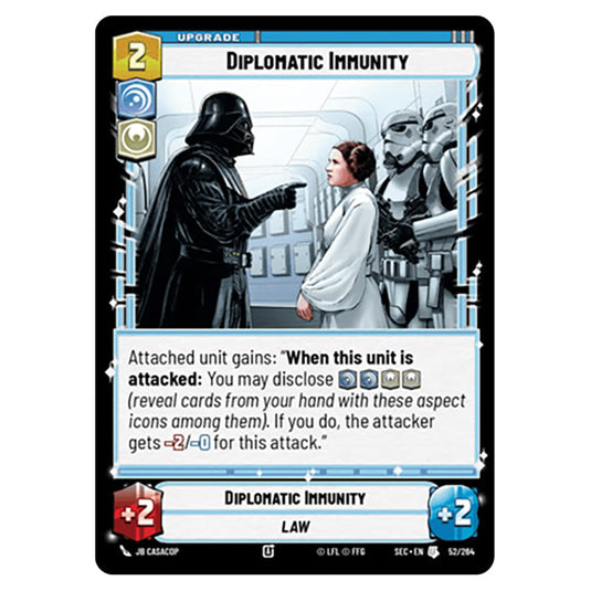 Diplomatic Immunity card from the Star Wars Unlimited Set Secrets of Power
