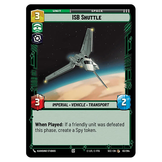 ISB Shuttle card from the Star Wars Unlimited Set Secrets of Power