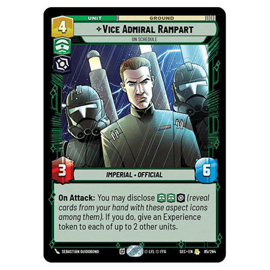 Vice Admiral Rampart On Schedule card from the Star Wars Unlimited Set Secrets of Power
