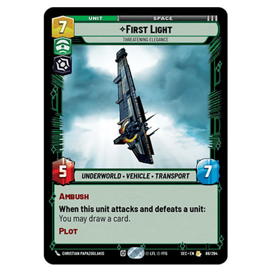 First Light Threatening Elegance card from the Star Wars Unlimited Set Secrets of Power