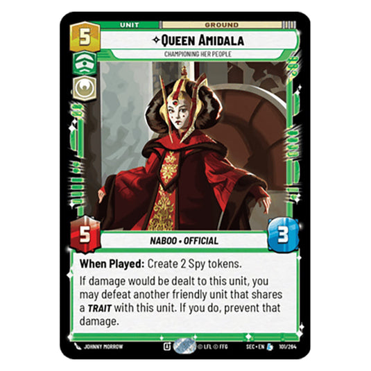 Queen Amidala Championing Her People card from the Star Wars Unlimited Set Secrets of Power