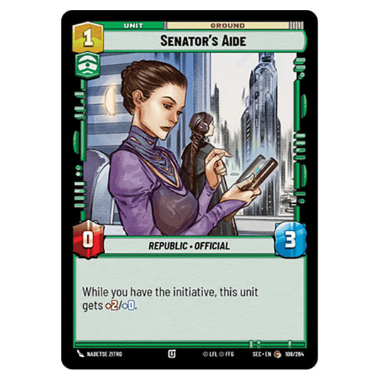 Senator's Aide card from the Star Wars Unlimited Set Secrets of Power