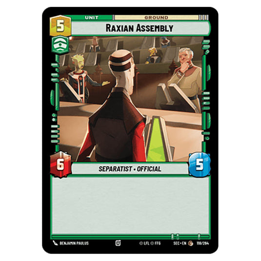 Raxian Assembly card from the Star Wars Unlimited Set Secrets of Power