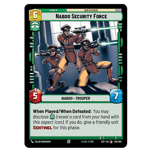Naboo Security Force card from the Star Wars Unlimited Set Secrets of Power