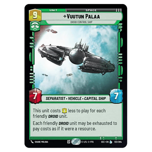 Vuutun Palaa Droid Control Ship card from the Star Wars Unlimited Set Secrets of Power