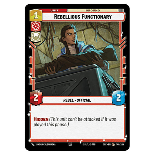 Rebellious Functionary card from the Star Wars Unlimited Set Secrets of Power