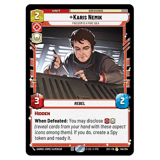 Karis Nemik Freedom is a Pure Idea card from the Star Wars Unlimited Set Secrets of Power