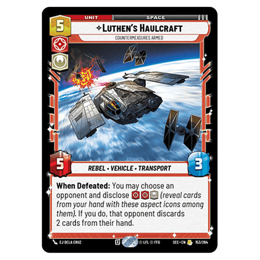 Luthen's Haulcraft Countermeasures Armed card from the Star Wars Unlimited Set Secrets of Power