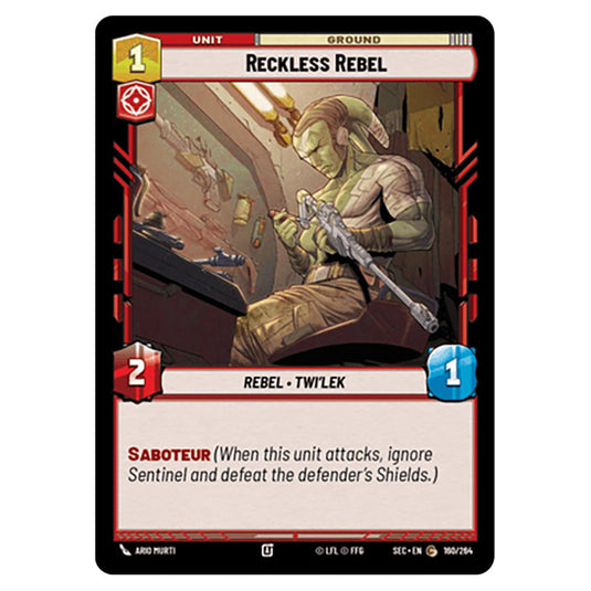 Reckless Rebel card from the Star Wars Unlimited Set Secrets of Power