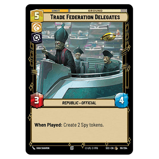 Trade Federation Delegates card from the Star Wars Unlimited Set Secrets of Power