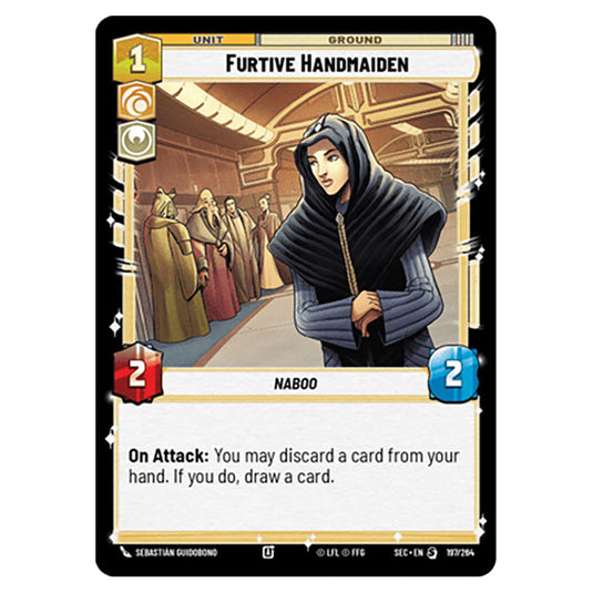 Furtive Handmaiden card from the Star Wars Unlimited Set Secrets of Power