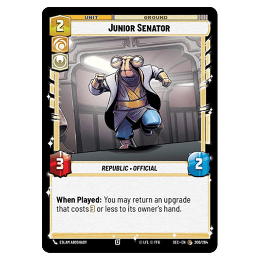 Junior Senator card from the Star Wars Unlimited Set Secrets of Power