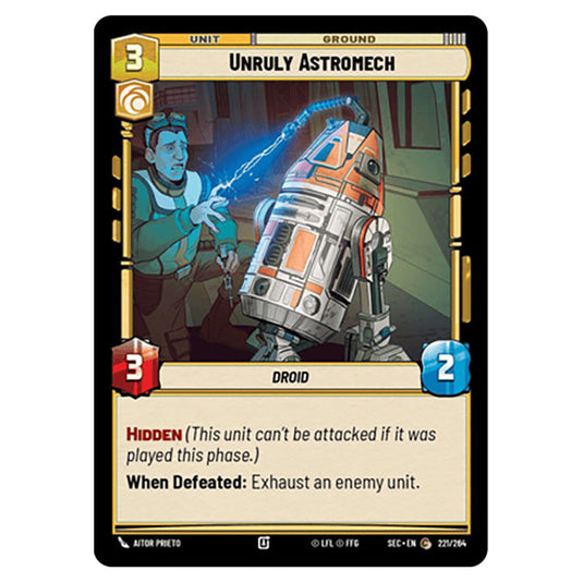 Unruly Astromech card from the Star Wars Unlimited Set Secrets of Power