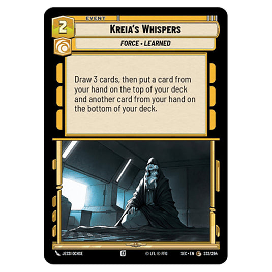Kreia's Whispers card from the Star Wars Unlimited Set Secrets of Power