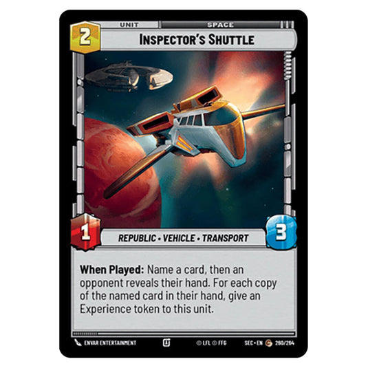 Inspector's Shuttle card from the Star Wars Unlimited Set Secrets of Power