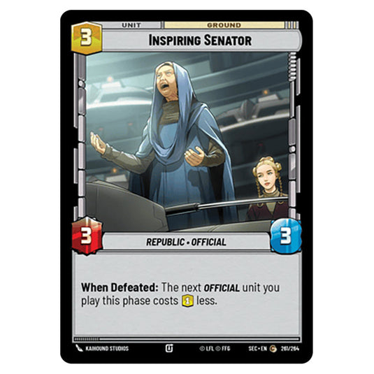 Inspiring Senator card from the Star Wars Unlimited Set Secrets of Power