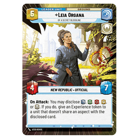 Leia Organa Of A Secret Bloodline card from the Star Wars Unlimited Set Secrets of Power