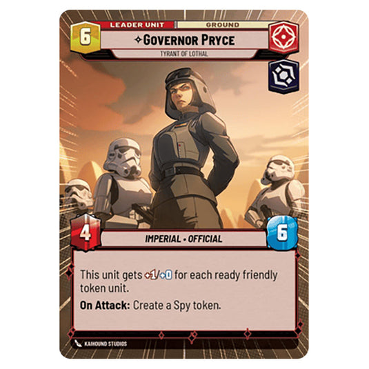 Governor Pryce Tyrant of Lothal card from the Star Wars Unlimited Set Secrets of Power