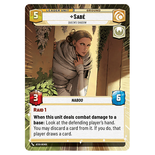 Sabé Queen's Shadow card from the Star Wars Unlimited Set Secrets of Power