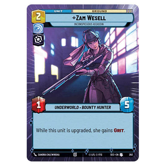 Zam Wesell Inconspicuous Assassin card from the Star Wars Unlimited Set Secrets of Power
