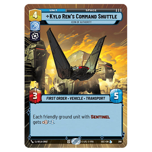 Kylo Ren's Command Shuttle Icon of Authority card from the Star Wars Unlimited Set Secrets of Power