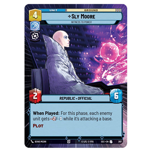 Sly Moore Witness to Power card from the Star Wars Unlimited Set Secrets of Power