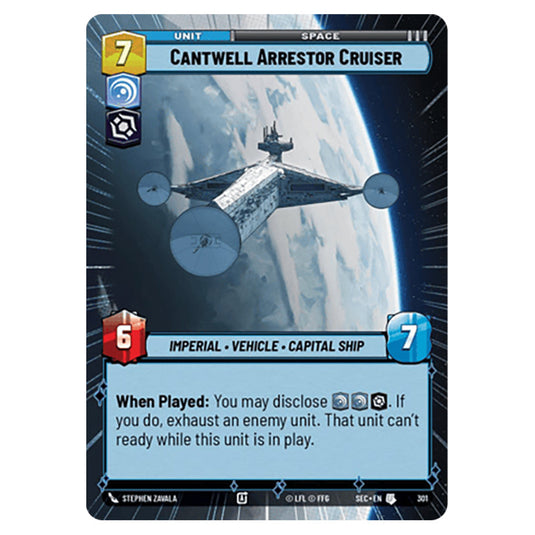 Cantwell Arrestor Cruiser card from the Star Wars Unlimited Set Secrets of Power