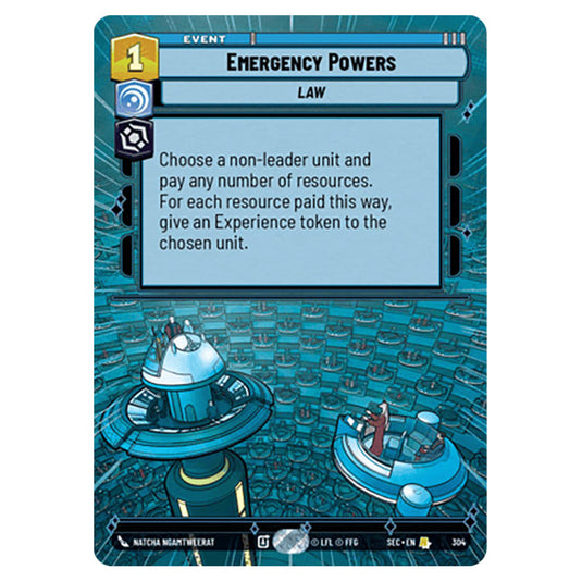 Emergency Powers card from the Star Wars Unlimited Set Secrets of Power