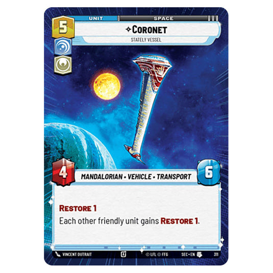 Coronet Stately Vessel card from the Star Wars Unlimited Set Secrets of Power