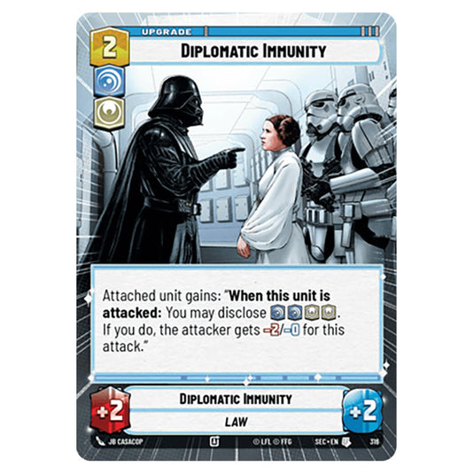Diplomatic Immunity card from the Star Wars Unlimited Set Secrets of Power