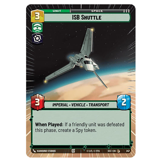 ISB Shuttle card from the Star Wars Unlimited Set Secrets of Power