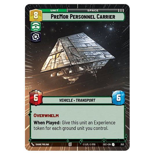 Pre Mor Personnel Carrier card from the Star Wars Unlimited Set Secrets of Power