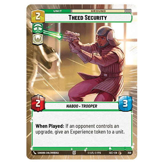 Theed Security card from the Star Wars Unlimited Set Secrets of Power
