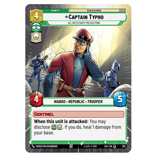 Captain Typho All Necessary Precautions card from the Star Wars Unlimited Set Secrets of Power