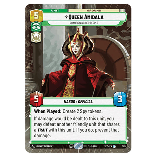 Queen Amidala Championing Her People card from the Star Wars Unlimited Set Secrets of Power