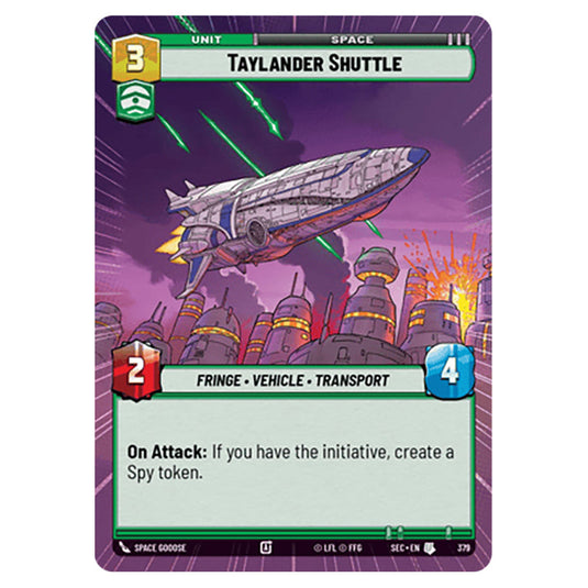 Taylander Shuttle card from the Star Wars Unlimited Set Secrets of Power
