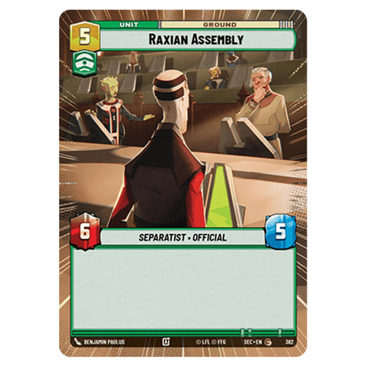 Raxian Assembly card from the Star Wars Unlimited Set Secrets of Power