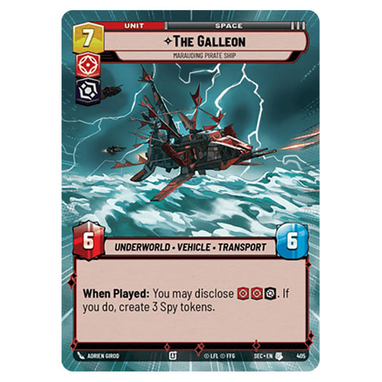 The Galleon Marauding Pirate Ship card from the Star Wars Unlimited Set Secrets of Power
