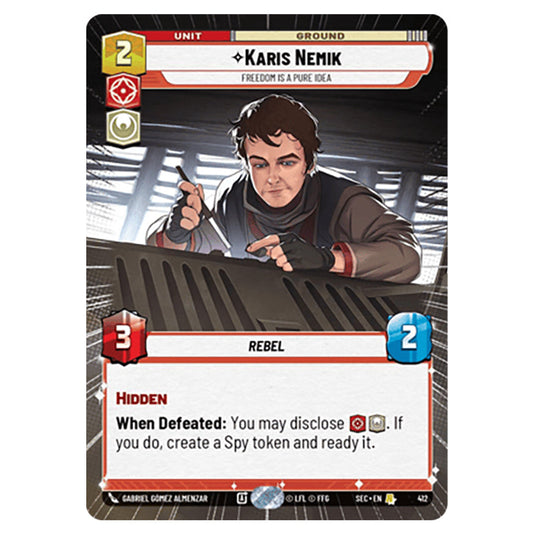 Karis Nemik Freedom is a Pure Idea card from the Star Wars Unlimited Set Secrets of Power