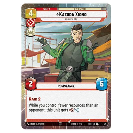 Kazuda Xiono I'm Not A Spy card from the Star Wars Unlimited Set Secrets of Power