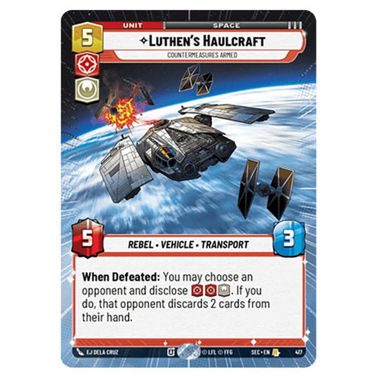 Luthen's Haulcraft Countermeasures Armed card from the Star Wars Unlimited Set Secrets of Power