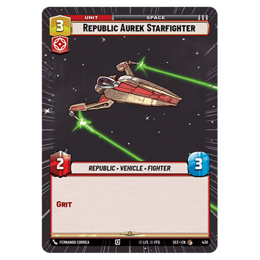 Republic Aurek Starfighter card from the Star Wars Unlimited Set Secrets of Power
