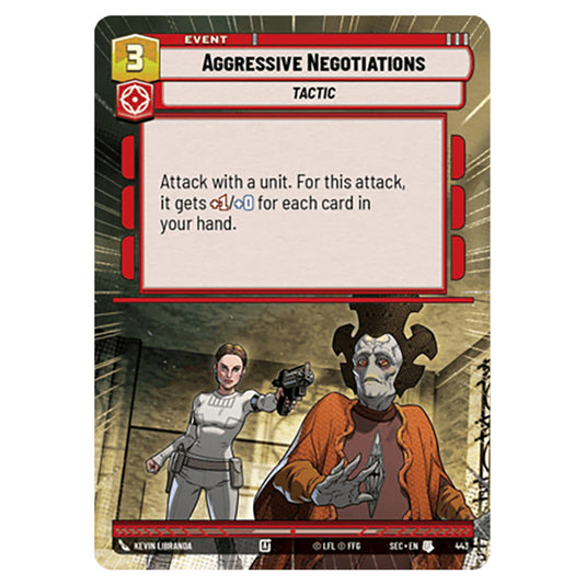 Aggressive Negotiations card from the Star Wars Unlimited Set Secrets of Power