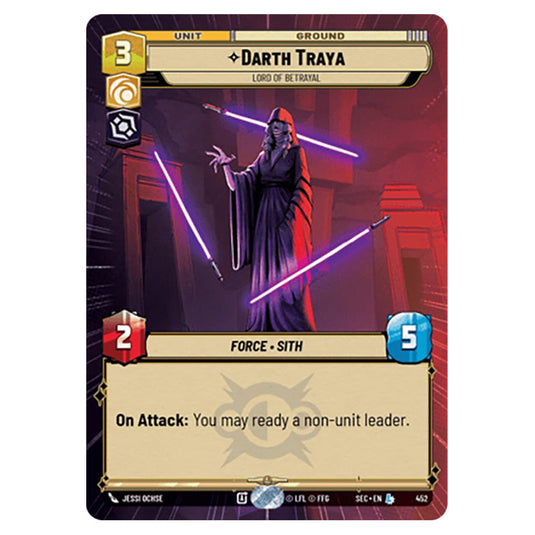 Darth Traya Lord of Betrayal card from the Star Wars Unlimited Set Secrets of Power