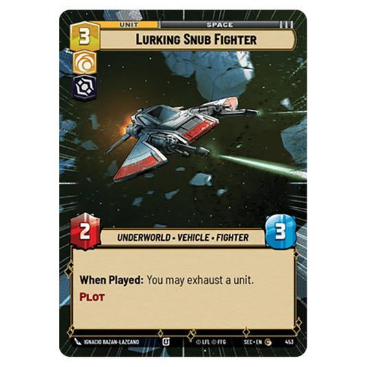 Lurking Snub Fighter card from the Star Wars Unlimited Set Secrets of Power