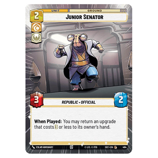 Junior Senator card from the Star Wars Unlimited Set Secrets of Power